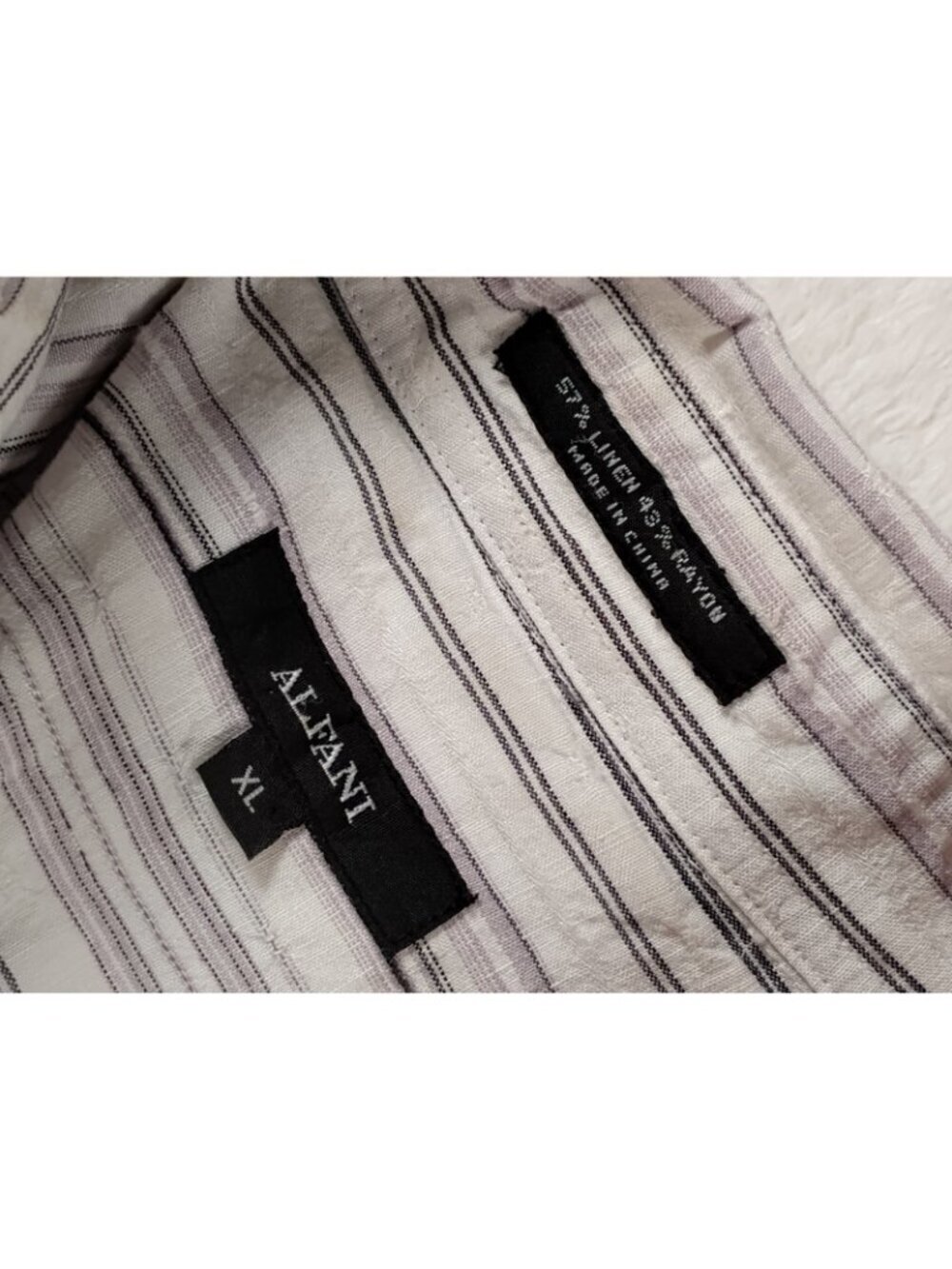 Alfani Mens Linen Blend Button-Down Shirt Short Sleeve Striped Casual School XL - Picture 4 of 6